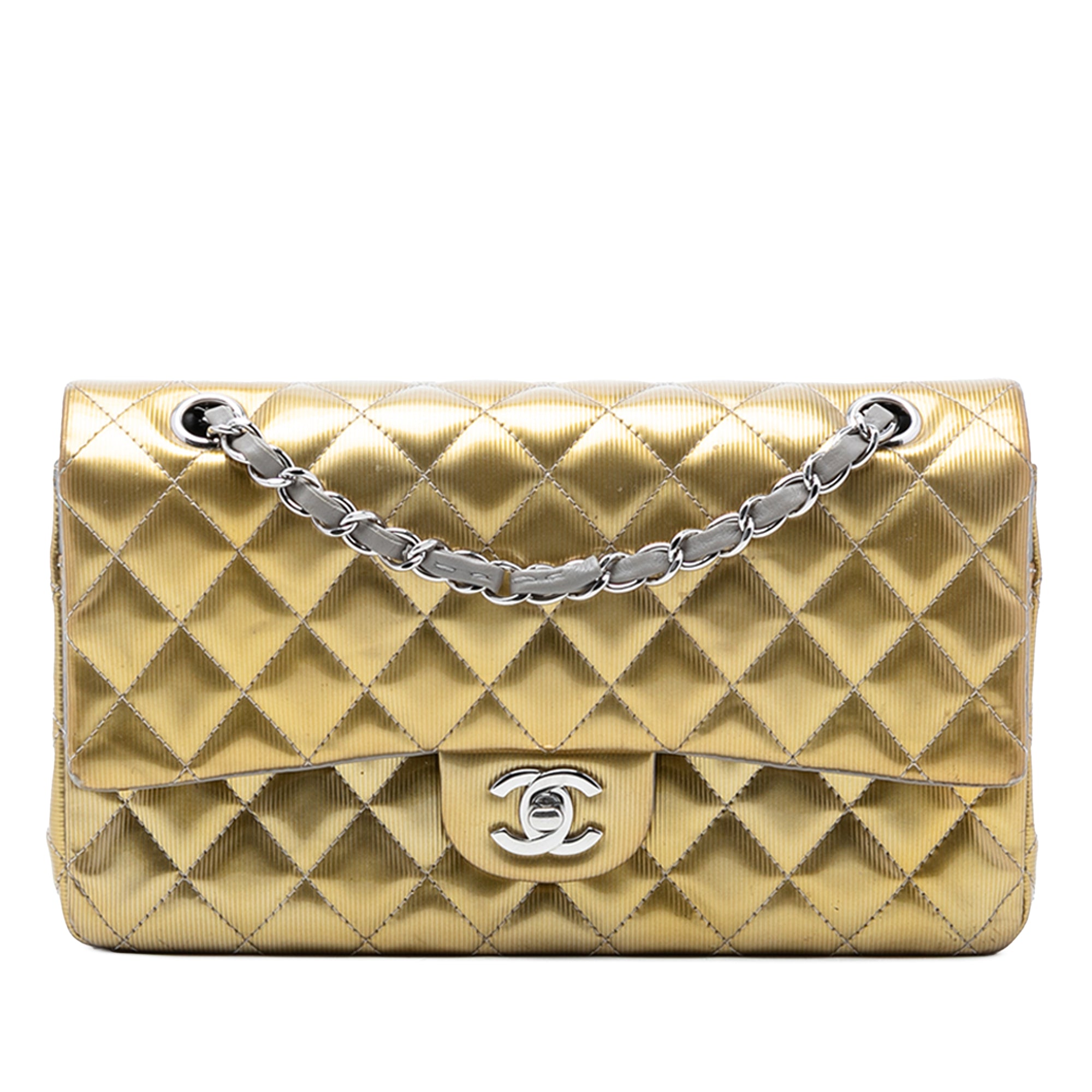 Medium Classic Striated Patent Double Flap - Image 1