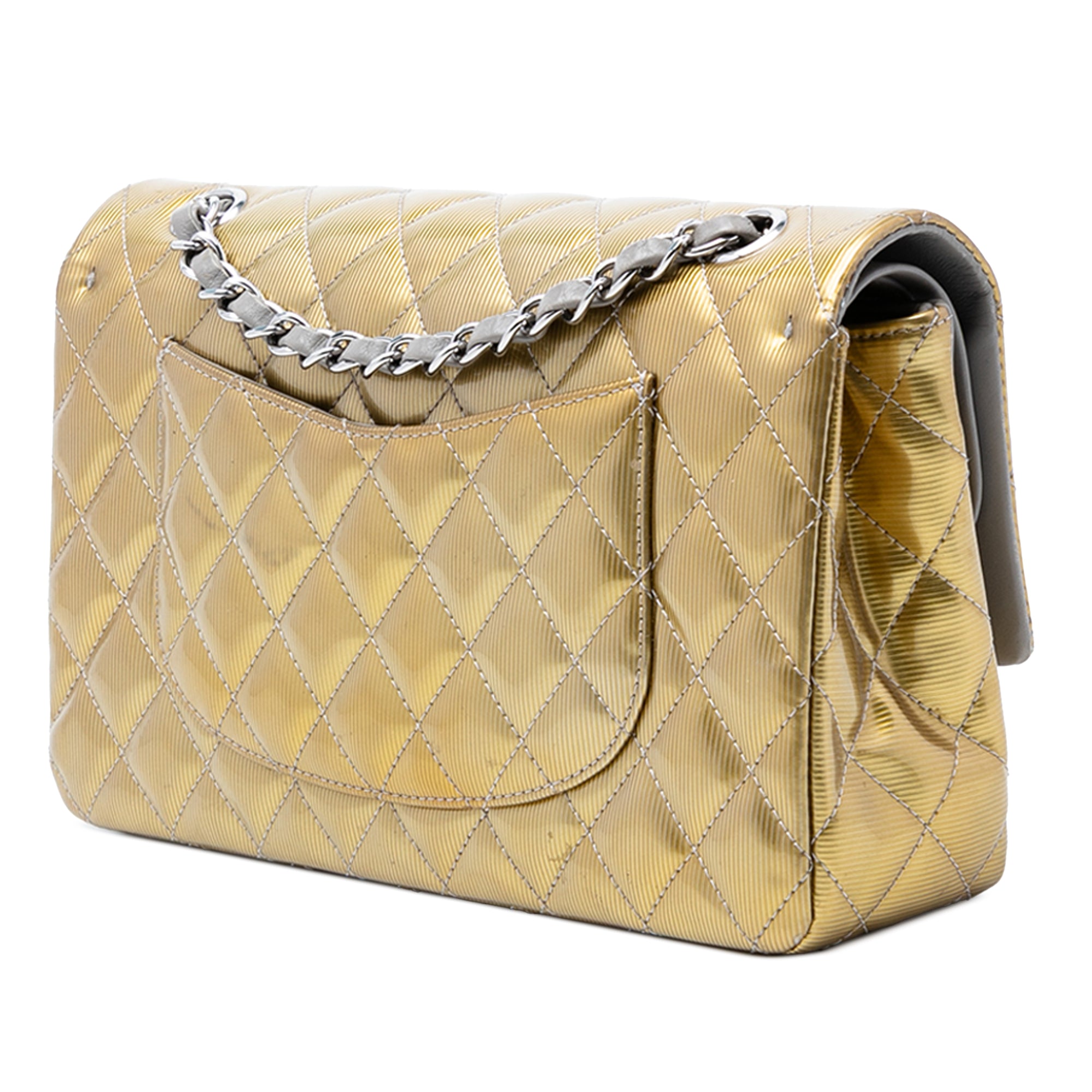 Medium Classic Striated Patent Double Flap - Image 2