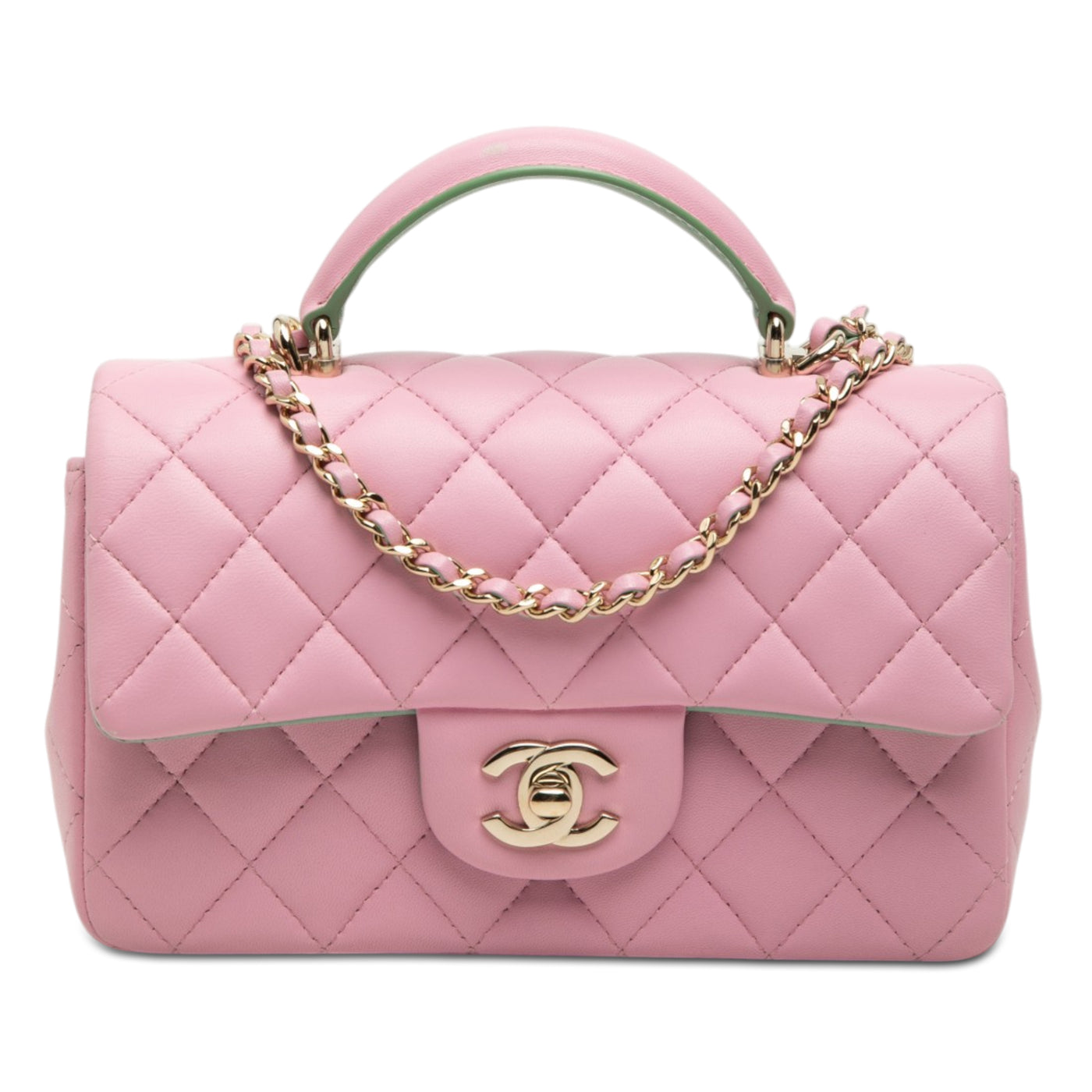 Mini Rectangular Bicolor Quilted Lambskin Top Handle Flap - Image 1