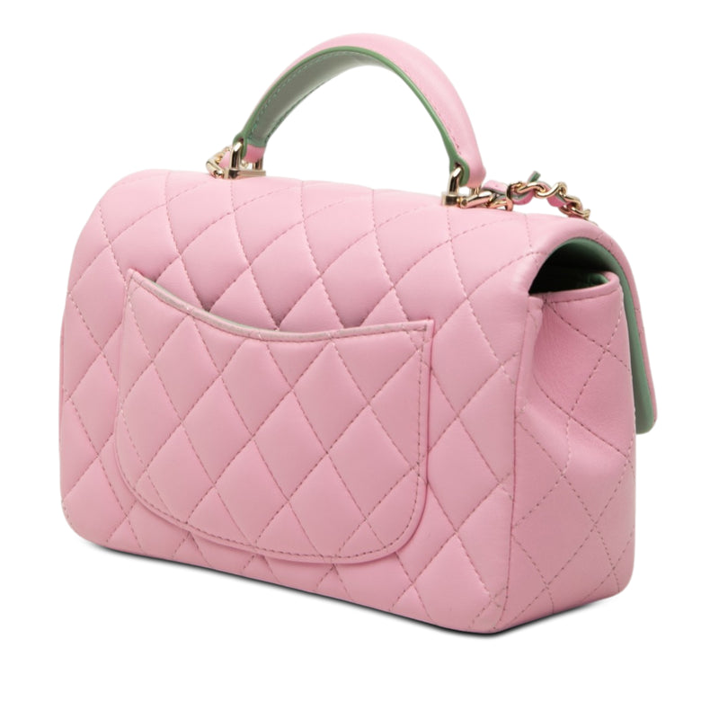 Mini Rectangular Bicolor Quilted Lambskin Top Handle Flap - Image 2