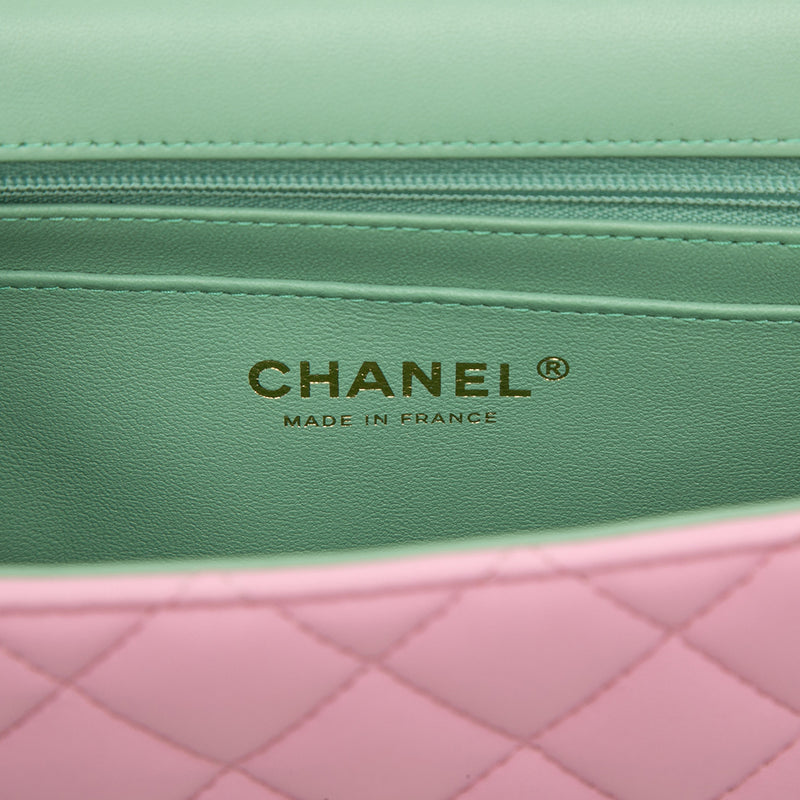 Mini Rectangular Bicolor Quilted Lambskin Top Handle Flap - Image 5
