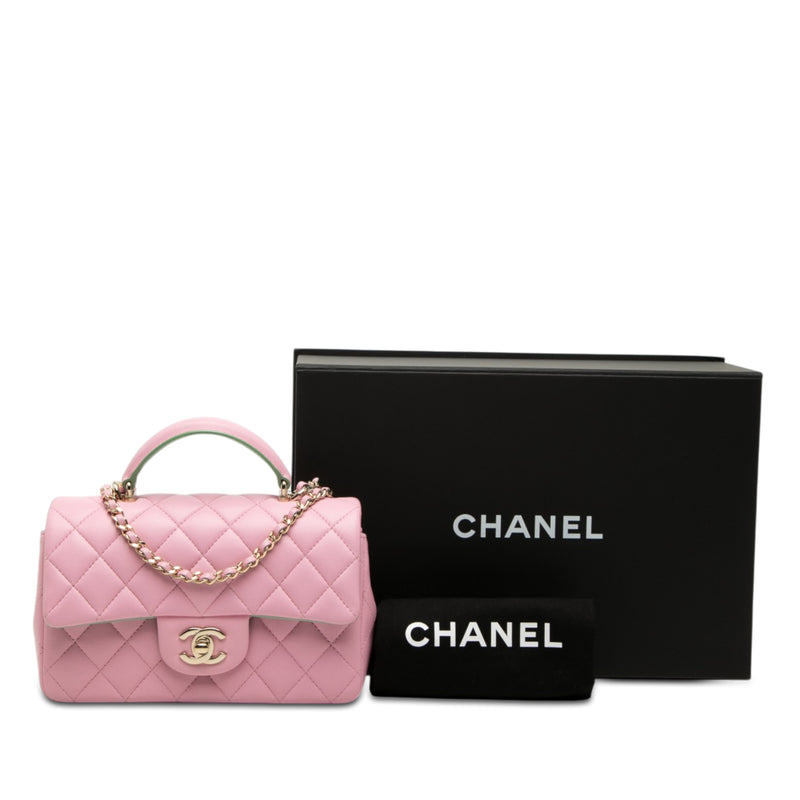 Mini Rectangular Bicolor Quilted Lambskin Top Handle Flap - Image 7