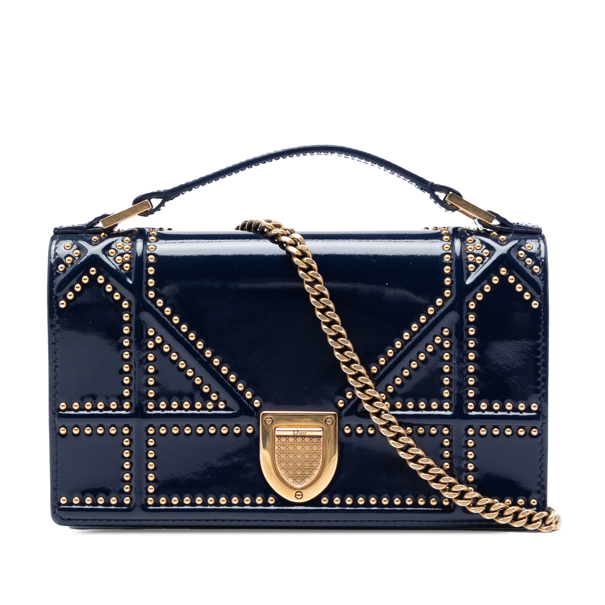 Patent Studded Diorama Top Handle Wallet on Chain - Image 1