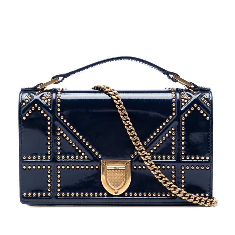 Patent Studded Diorama Top Handle Wallet on Chain