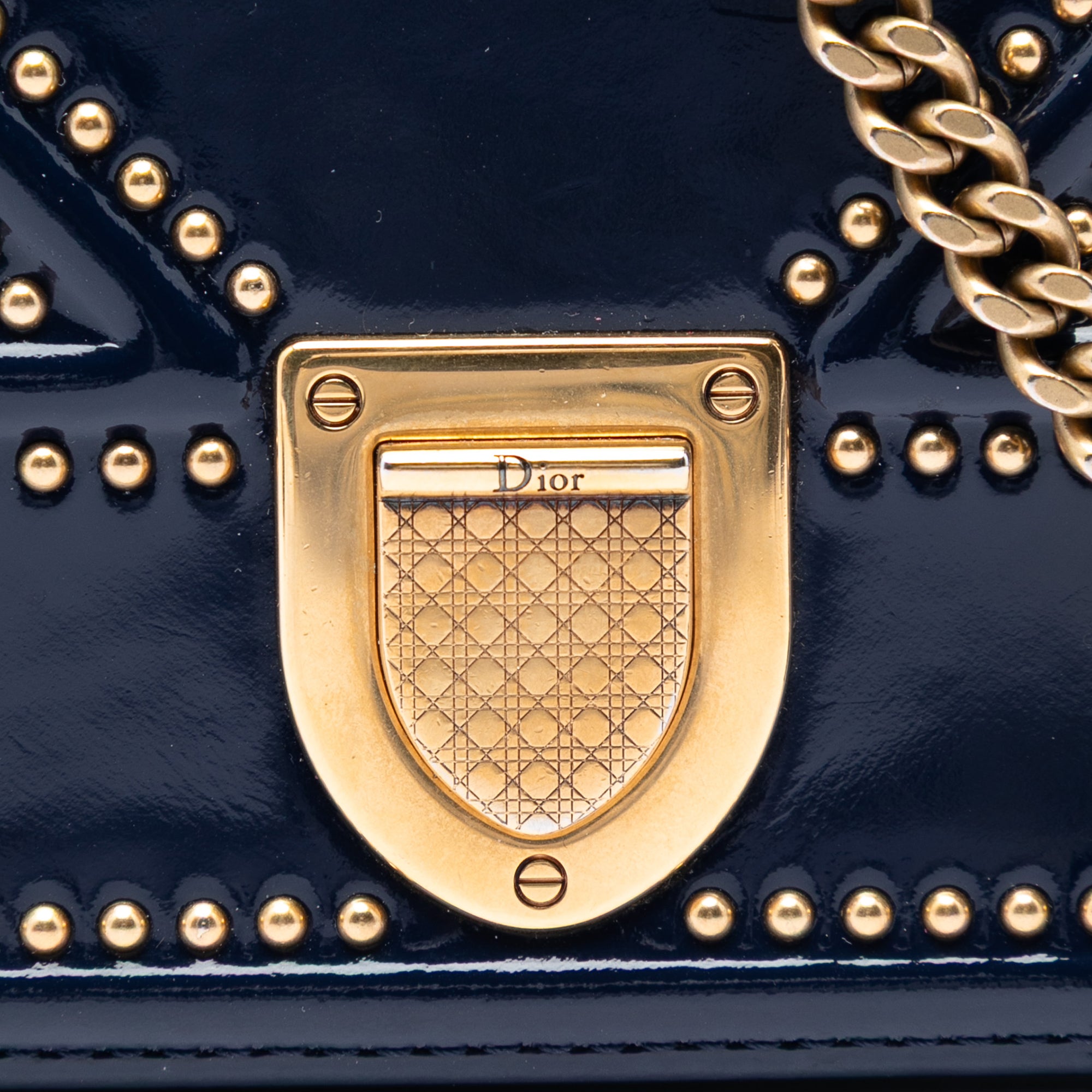 Patent Studded Diorama Top Handle Wallet on Chain - Image 5