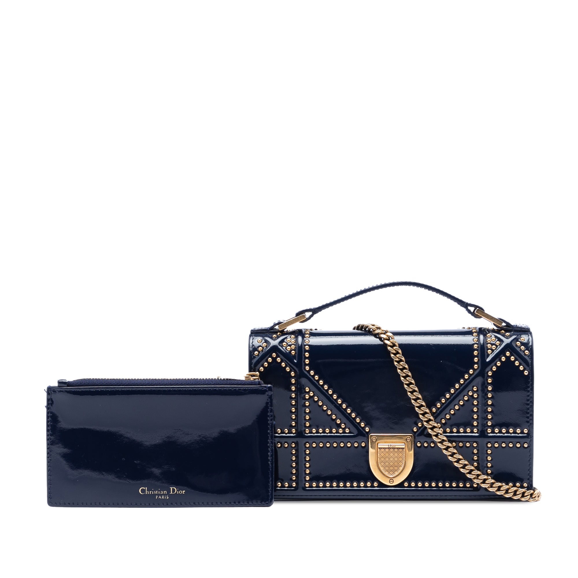 Patent Studded Diorama Top Handle Wallet on Chain - Image 7
