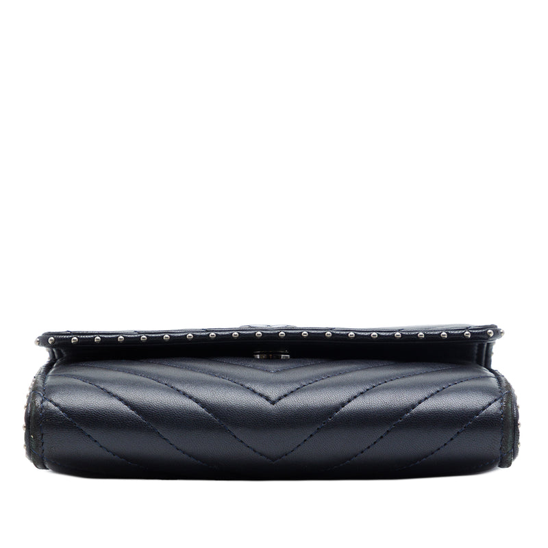 CC Chevron Lambskin Studded Wallet On Chain - Image 3