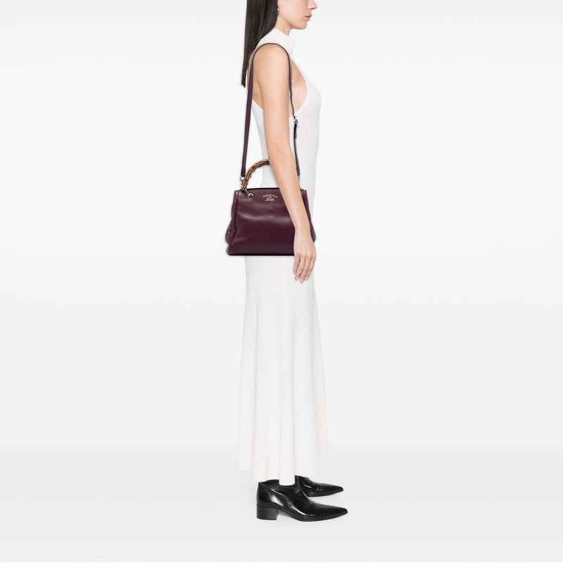 Small Calfskin Bamboo Shopper Satchel - Image 5