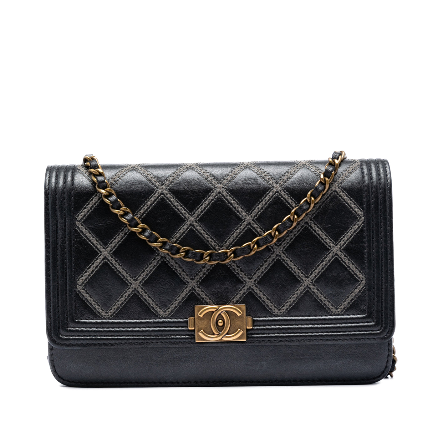 Quilted Lambskin Double Stitch Boy Wallet On Chain - Image 1