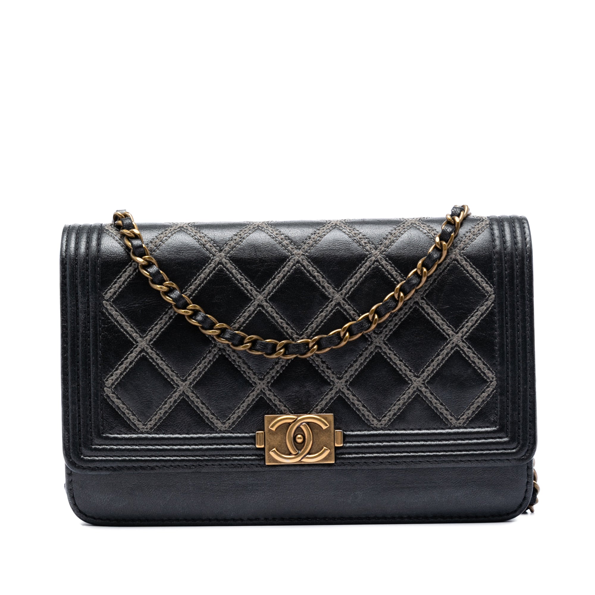Quilted Lambskin Double Stitch Boy Wallet On Chain - Image 1