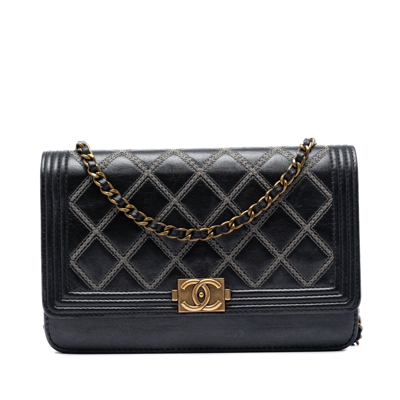 Quilted Lambskin Double Stitch Boy Wallet On Chain