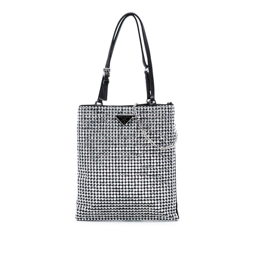 Satin Crystal Embellished Chain Flat Tote - Image 1
