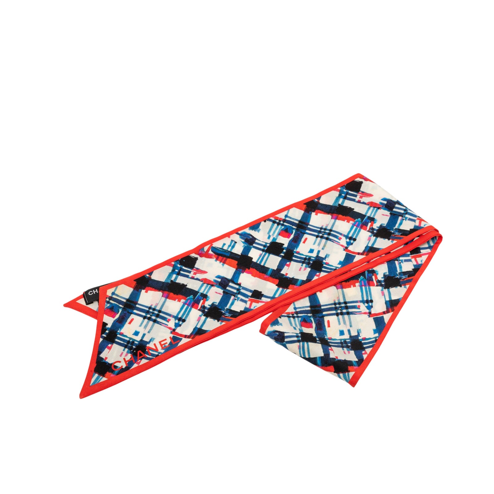 Plaid Printed Silk Twilly Scarf - Image 1