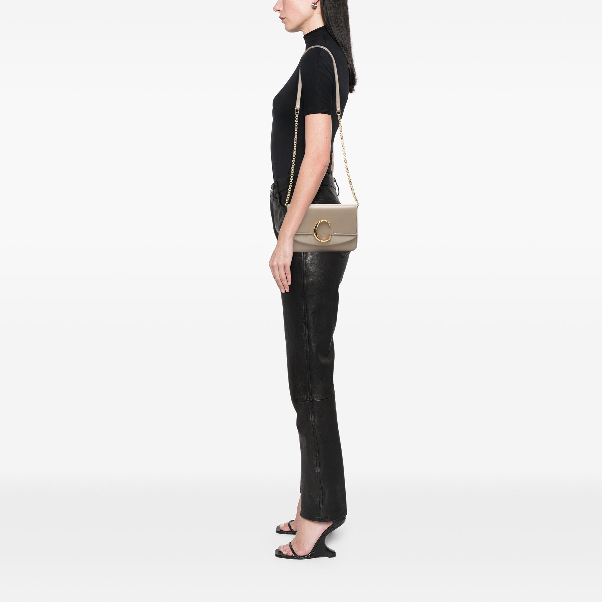 Calfskin and Suede C Clutch With Chain - Image 7
