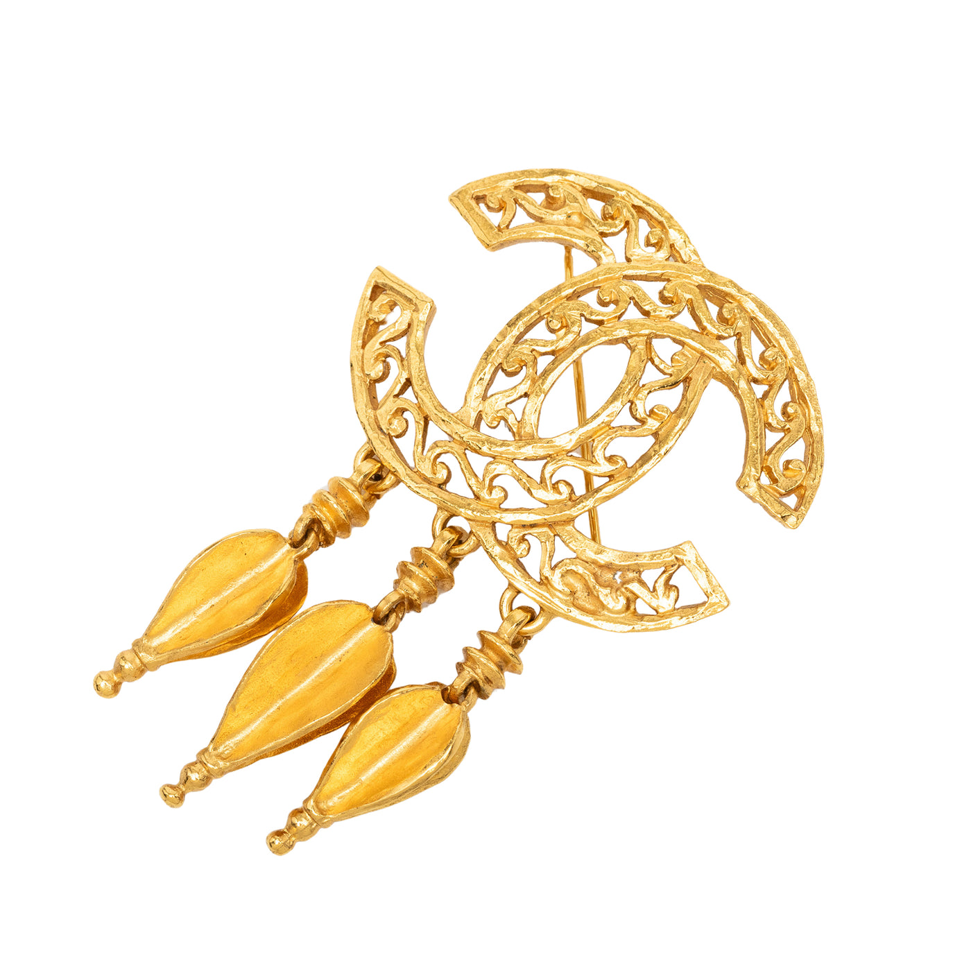 CC Gold Plated Filigree Fringe Drop Brooch - Image 1