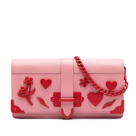 Saffiano Trimmed City Calf Cahier Heart and Flower Wallet on Chain - Image 1