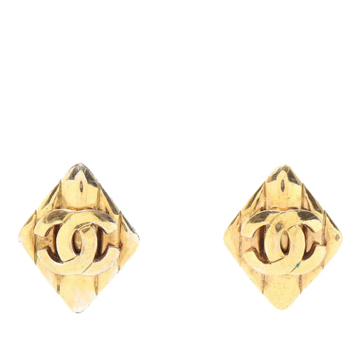 CC Gold Plated Rhombus Clip on Earring - Image 1