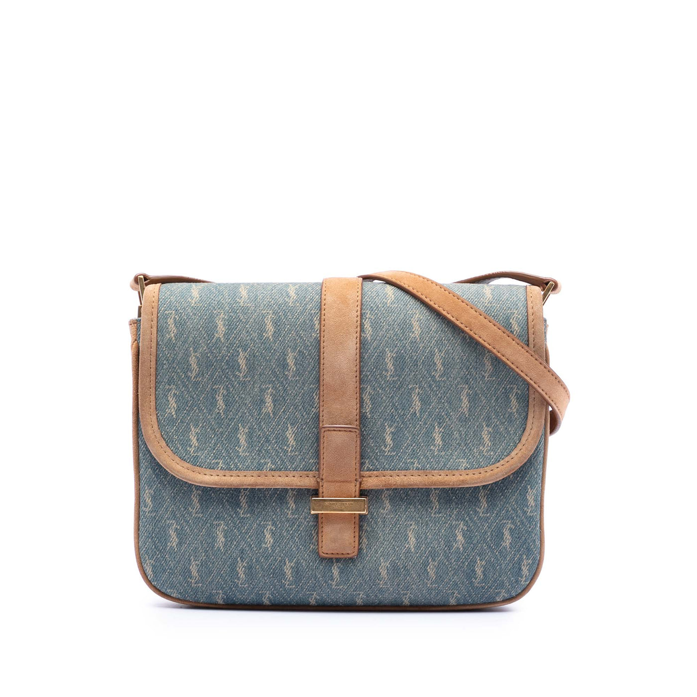 Suede Trimmed Denim Monogram Allover Crossbody - Image 1