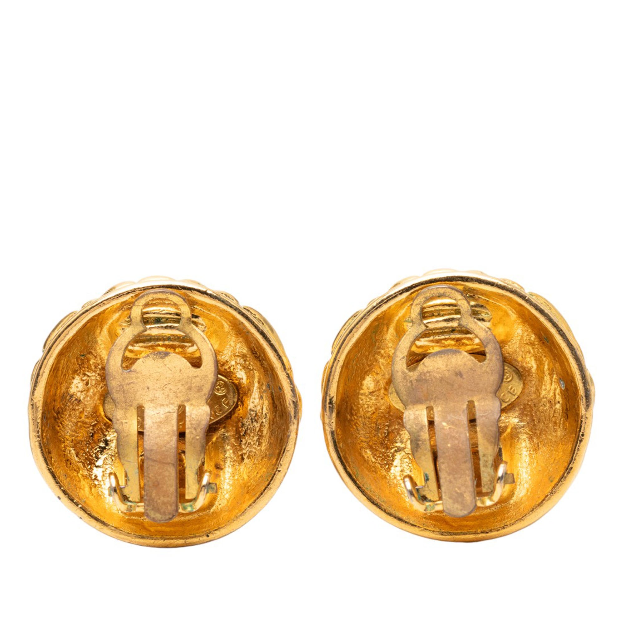 Gold Plated CC Quilted Round Clip On Earrings - Image 2