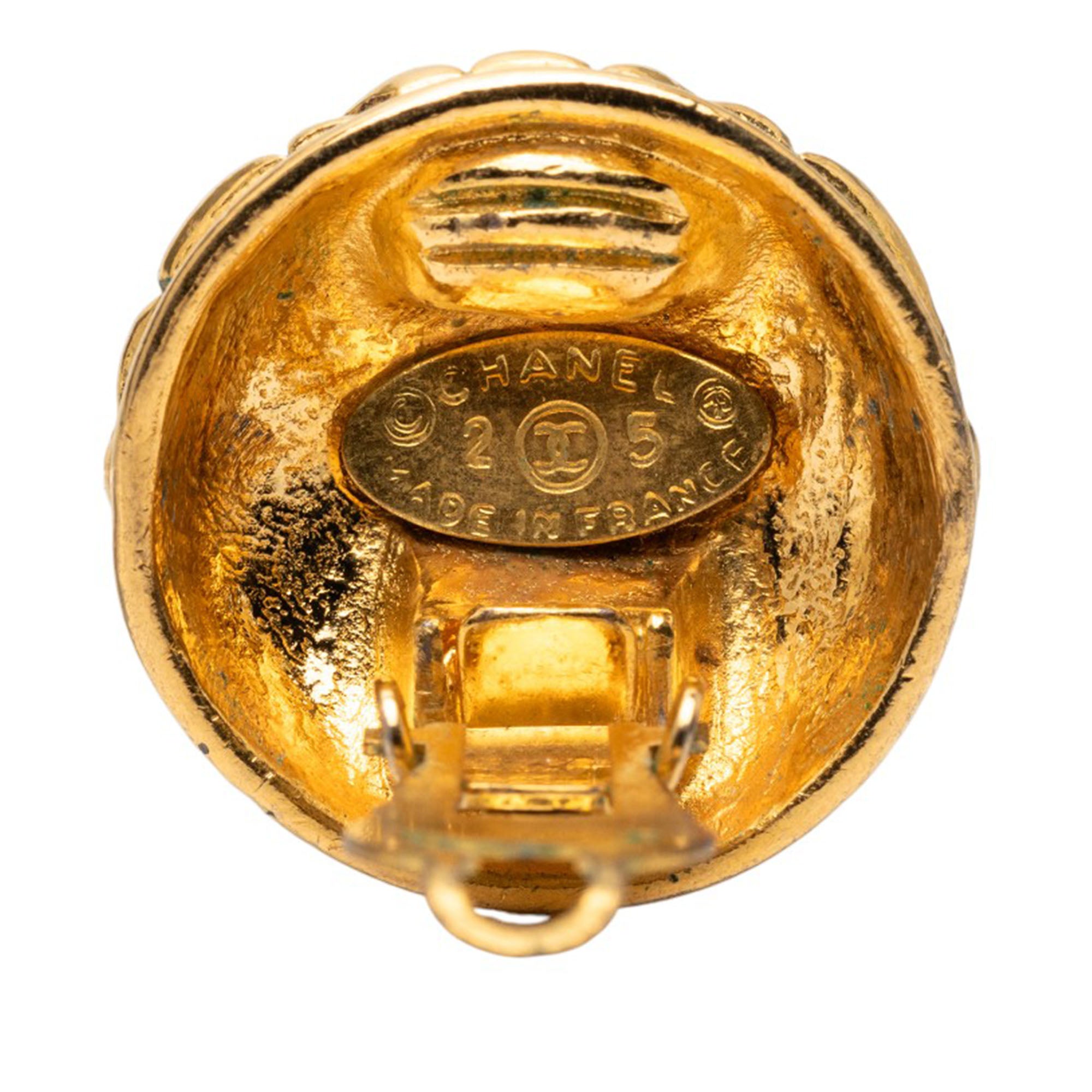 Gold Plated CC Quilted Round Clip On Earrings - Image 3