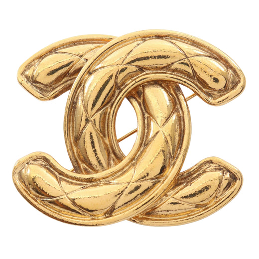 Gold Plated Quilted CC Brooch - Image 1
