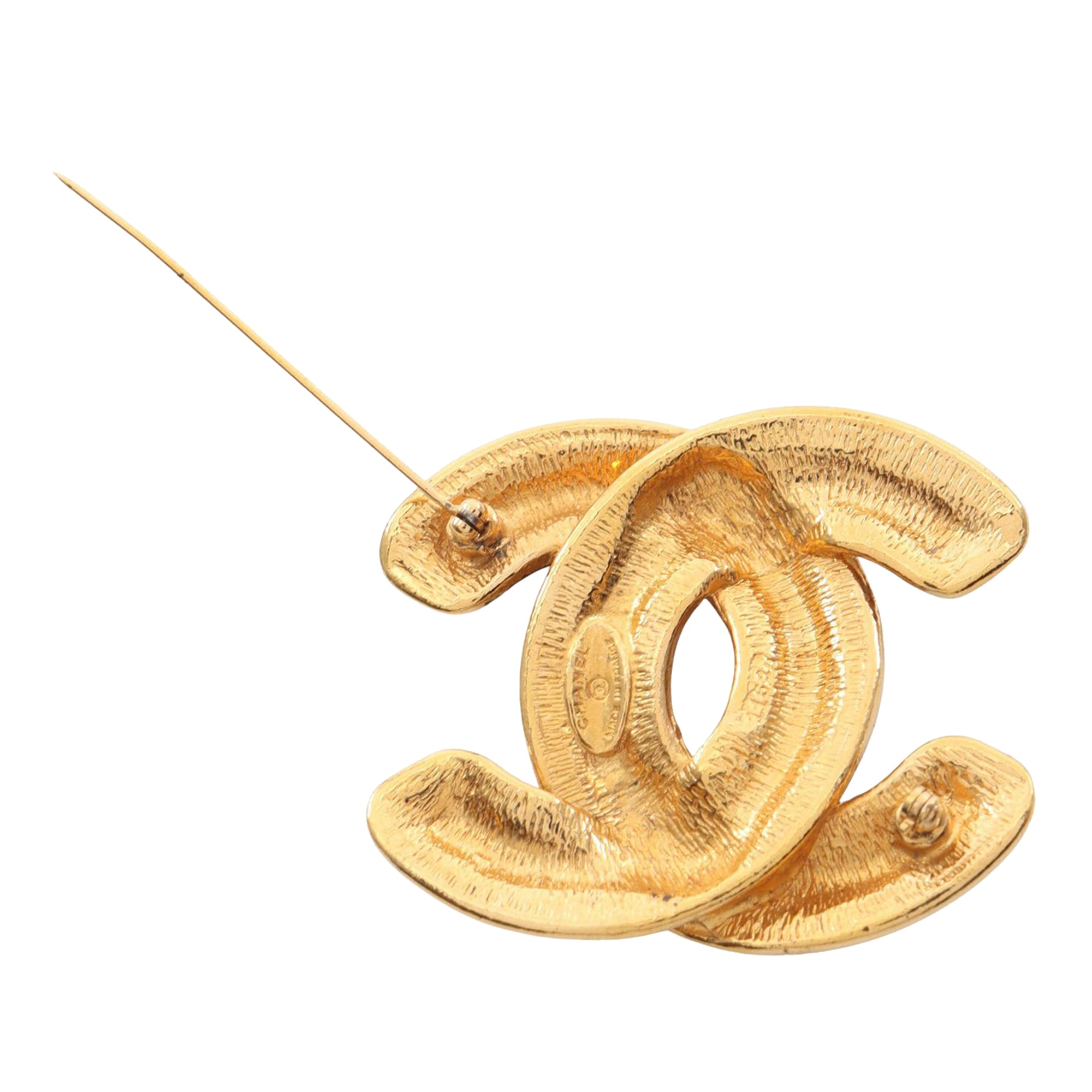 Gold Plated Quilted CC Brooch - Image 2