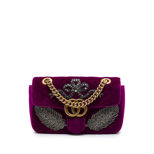 Small GG Marmont Matelasse Velvet Crystal Embellished Shoulder Bag - Image 1