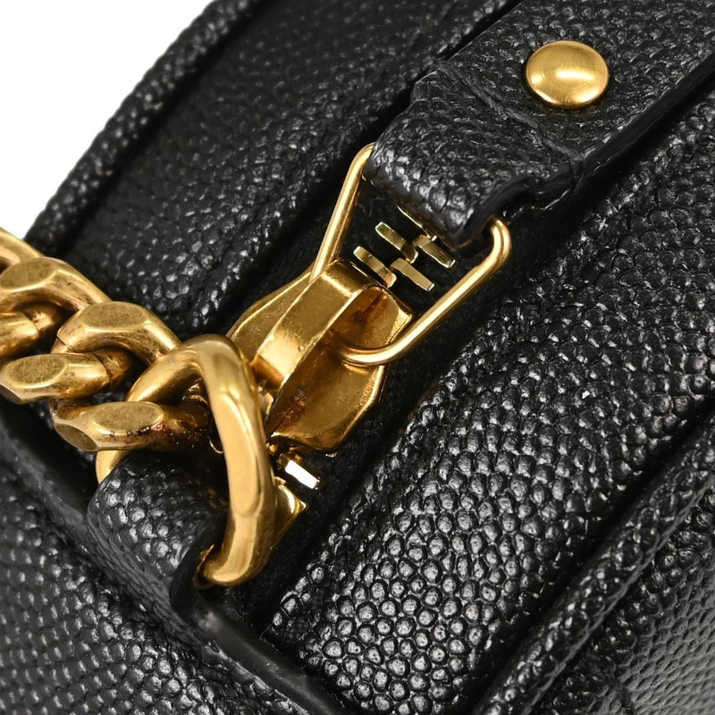 Saint Laurent Vinyle Round Belt Matelasse Chevron Leather Black Bag