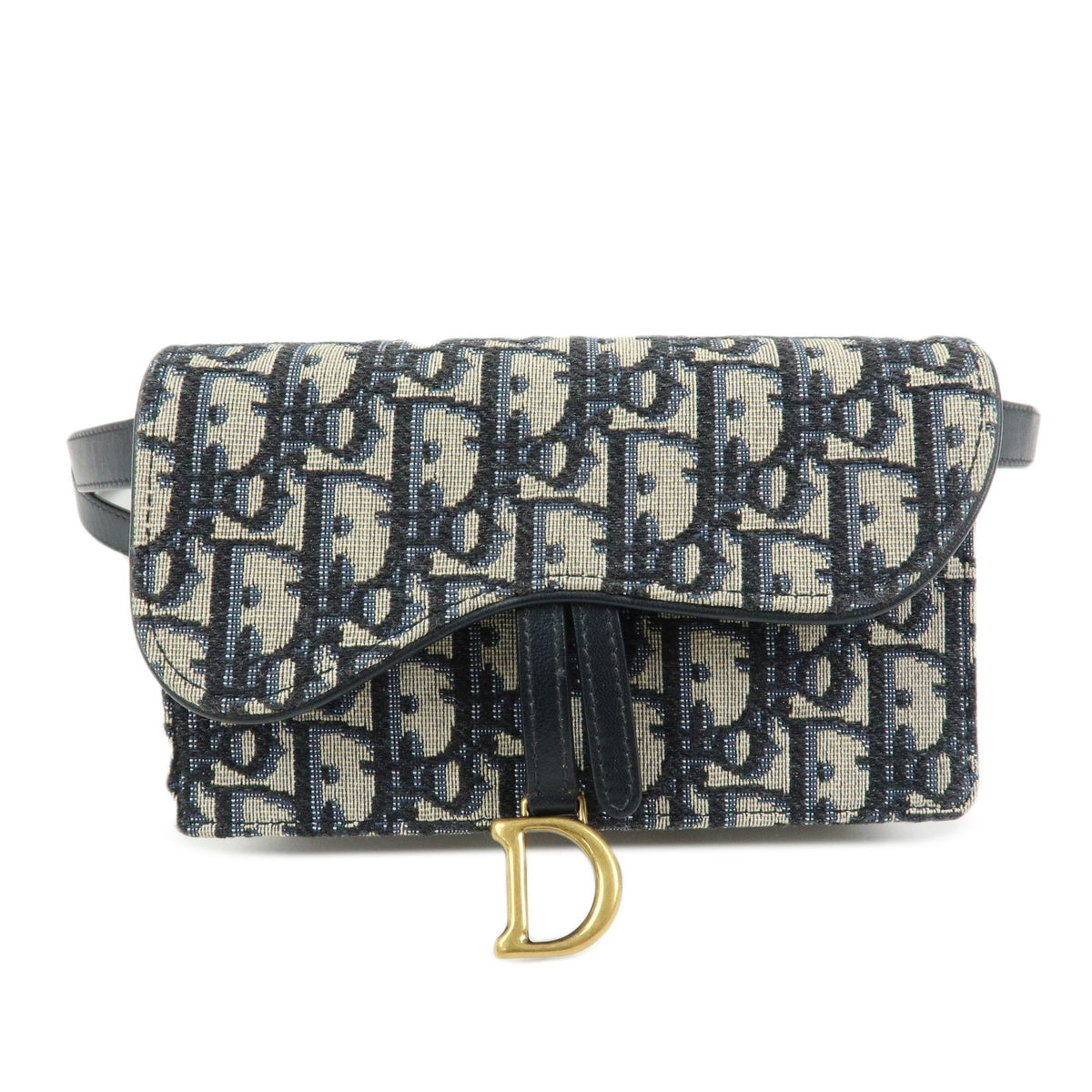 Christian Dior Saddle Belt Oblique Canvas Navy Bag