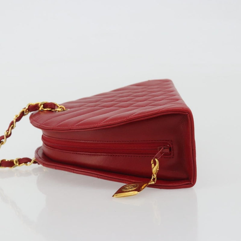 Chanel Vintage Chain Evening Mixed Quilt Lambskin Red Leather Bag