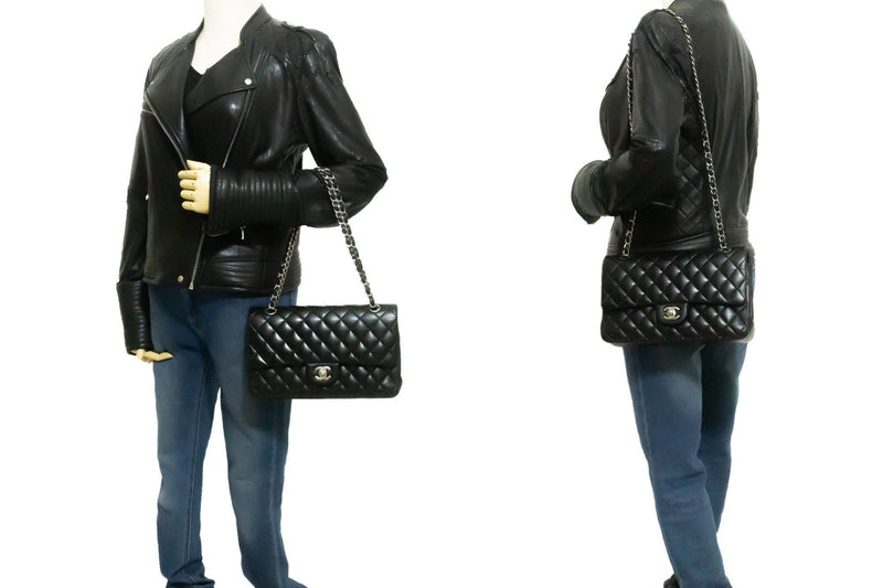 Chanel Classic Double Flap Quilted Lambskin Black Leather Bag