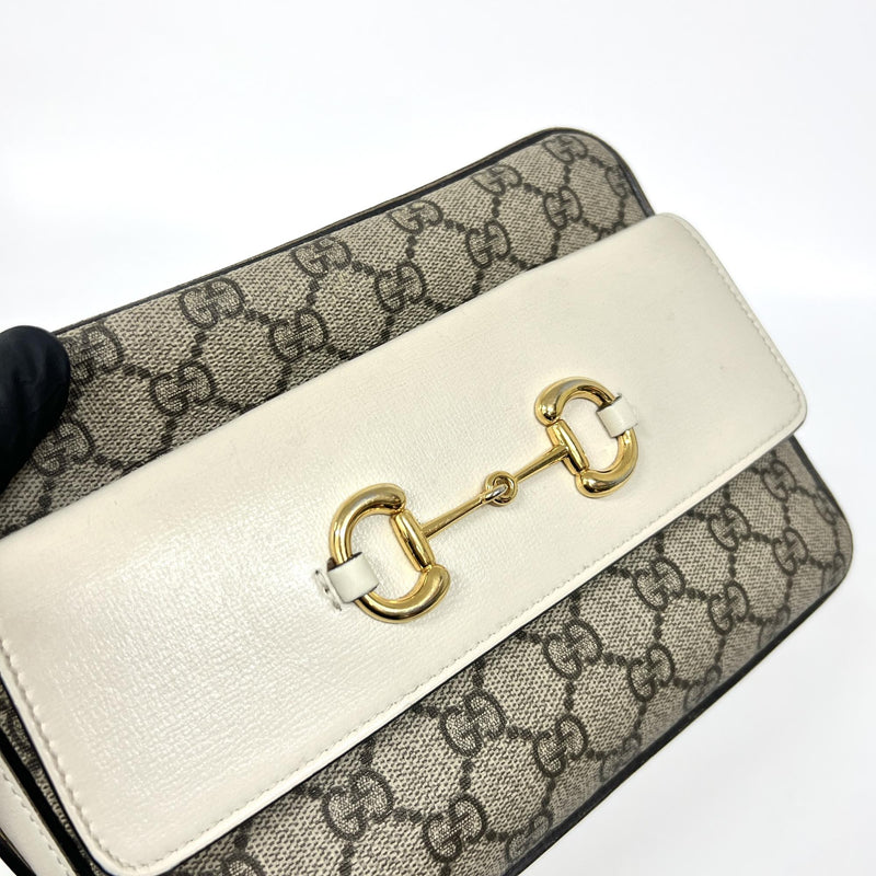 Gucci Horsebit 1955 Flap Pocket Camera Gg Coated Canvas And Leather Beige Bag