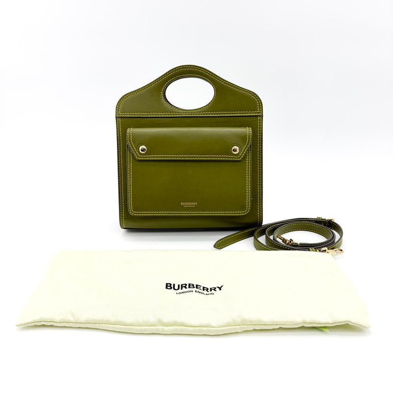 Burberry Title Pocket Leather Green Calfskin Bag