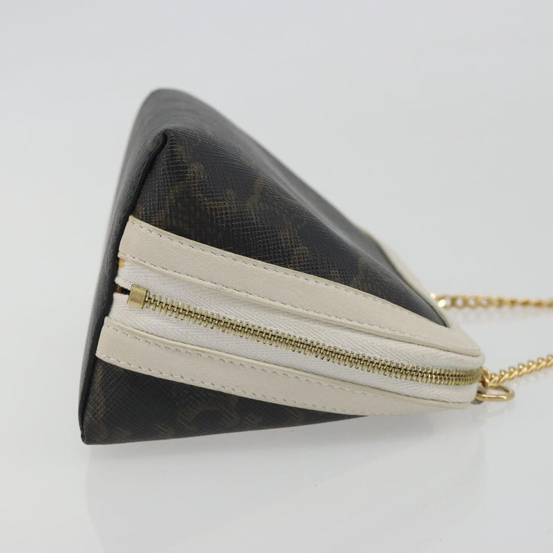 Celine Zip Around Chain Clutch Triomphe Coated Canvas Brown