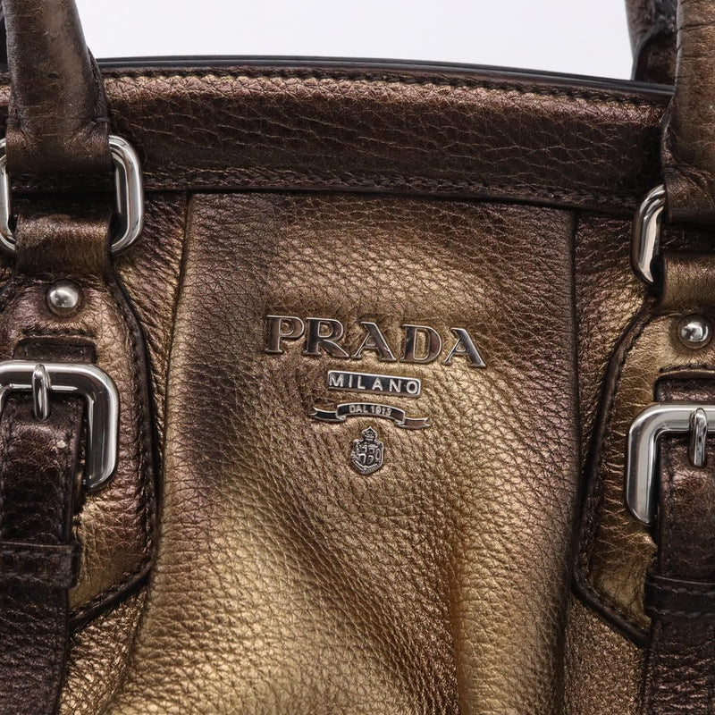 Prada Belted Frame Satchel Metallic Leather Gold