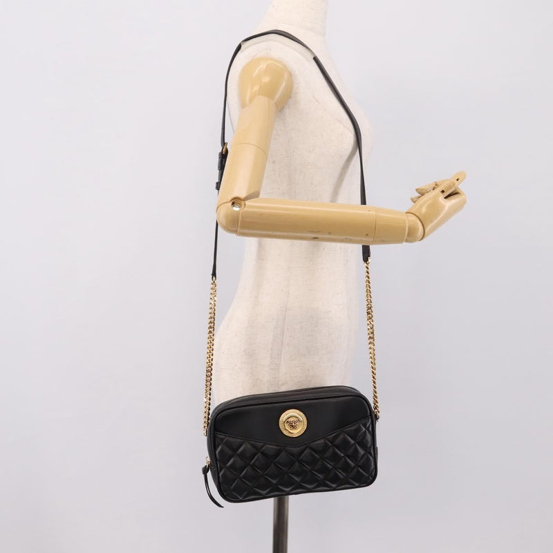 Versace Medusa Icon Front Slip Pocket Camera Quilted Leather Black Bag