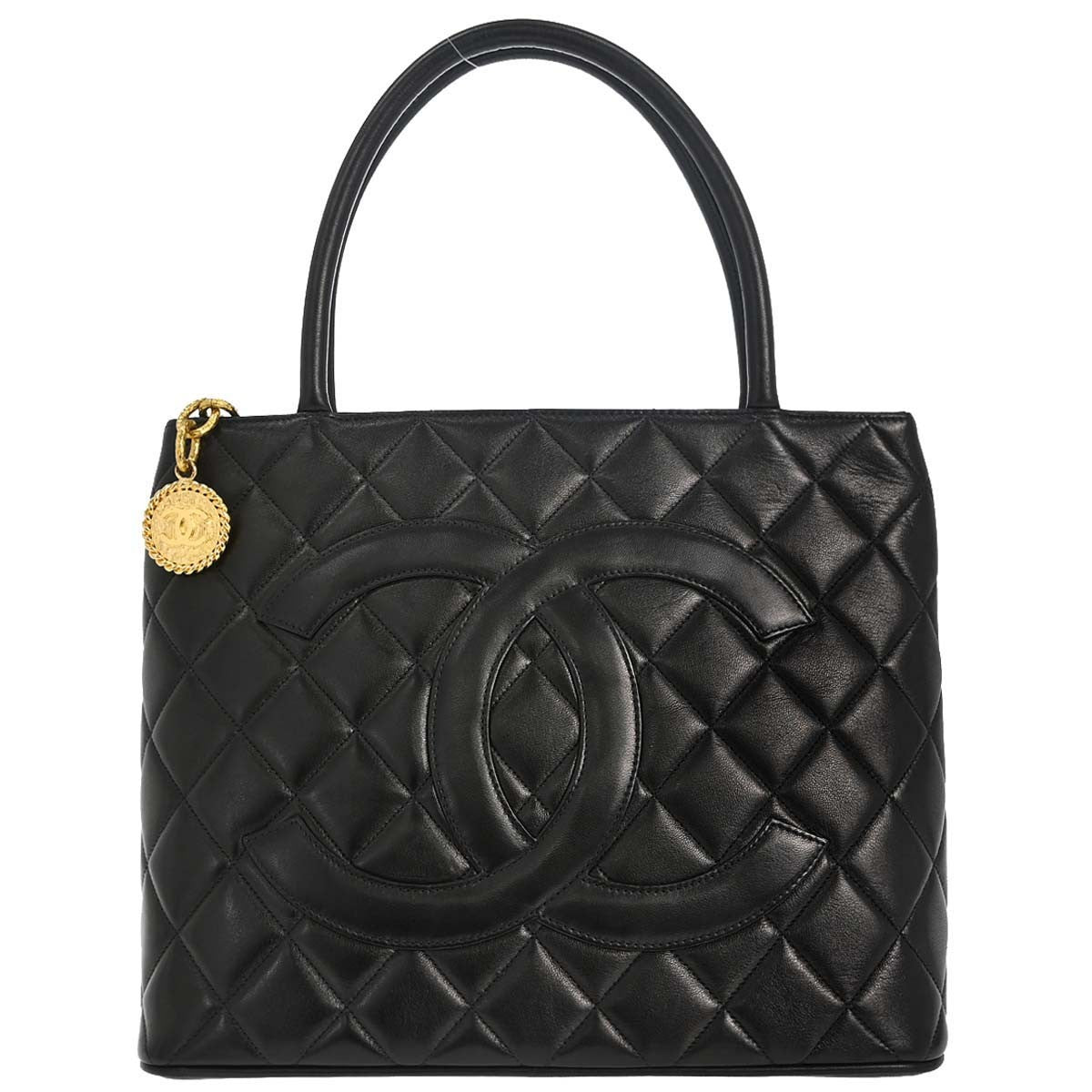 Chanel Medallion Quilted Lambskin Black Leather Bag
