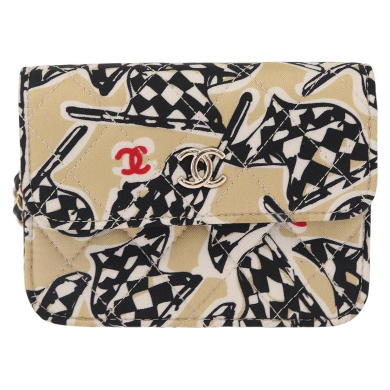 Chanel Flap Card Holder On Chain Quilted Printed Canvas Multicolour Bag