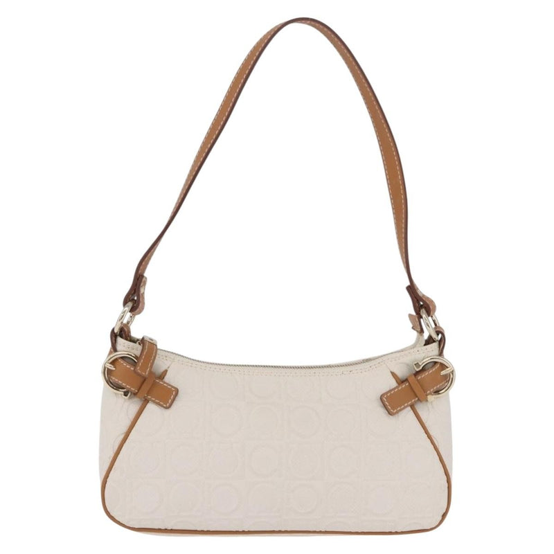 Salvatore Ferragamo Gancini Canvas And Leather White Bag