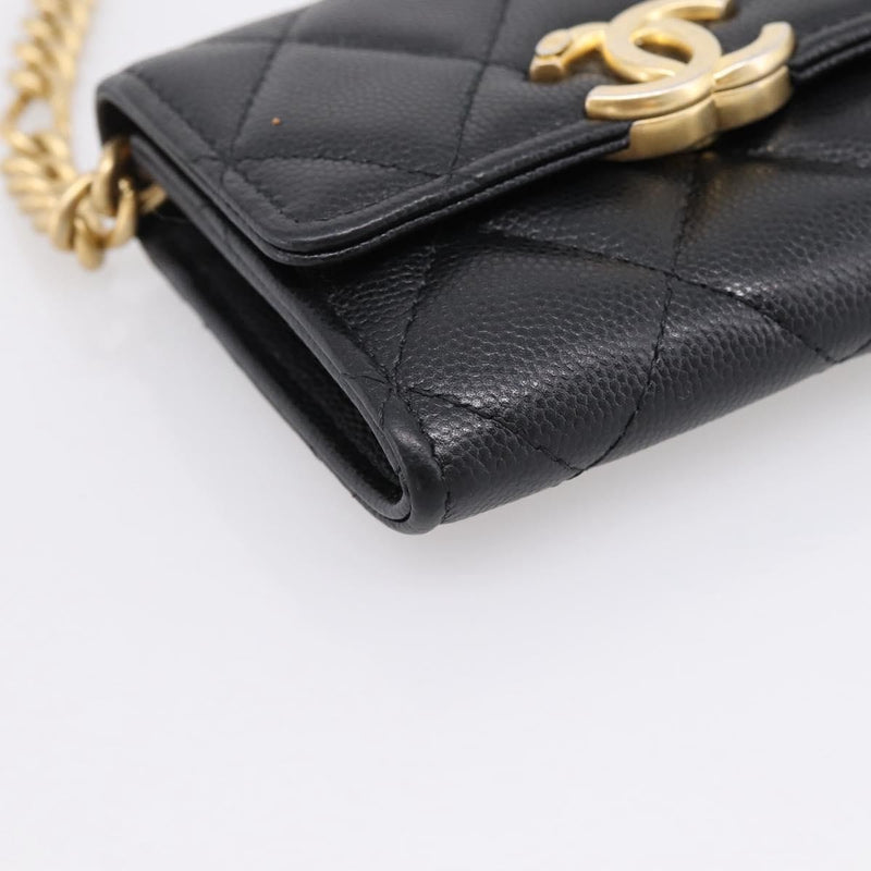 Chanel Plate Logo Cc Flap Card Holder On Chain Quilted Caviar Black Leather Bag