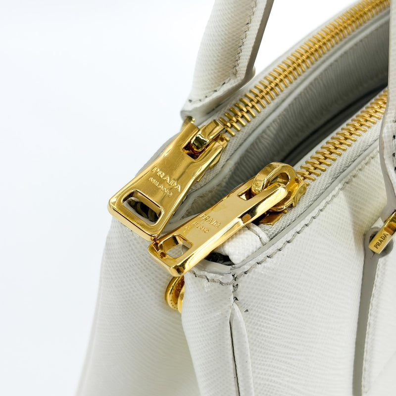 Prada Galleria Double Zip Saffiano Leather White Bag