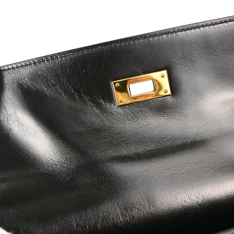 Hermes Kelly Black Box Calf With Gold Hardware Calfskin Bag