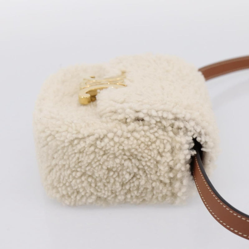 Celine Triomphe Shoulder Shearling Beige Wool Bag