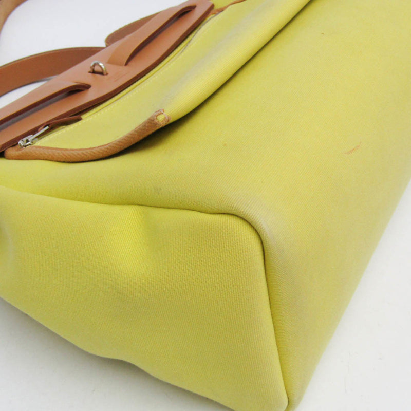 Hermes Herbag Zip Verso Leather And Toile Yellow Canvas Bag
