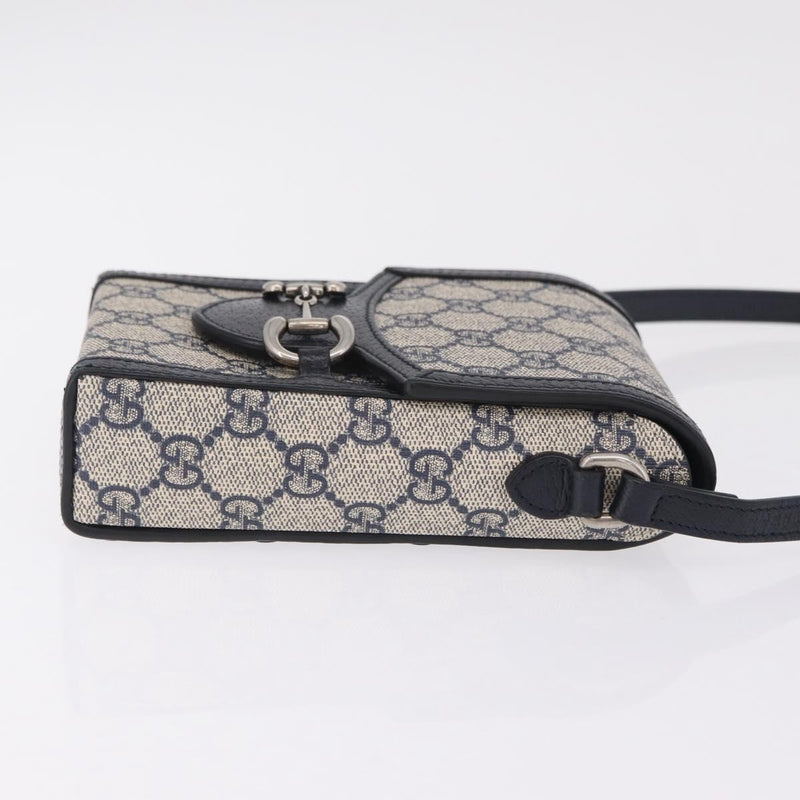Gucci Horsebit 1955 Gg Coated Canvas With Leather Navy Bag