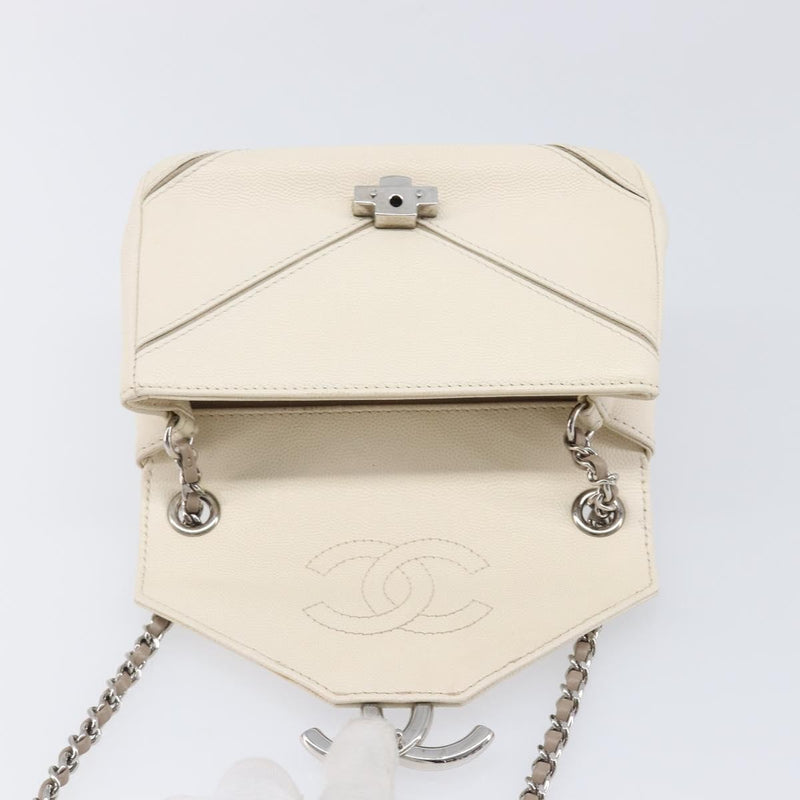 Chanel Macro Flap Chevron Caviar White Calfskin Bag