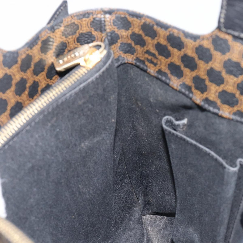 Celine Vintage Macadam Canvas And Leather Black Bag