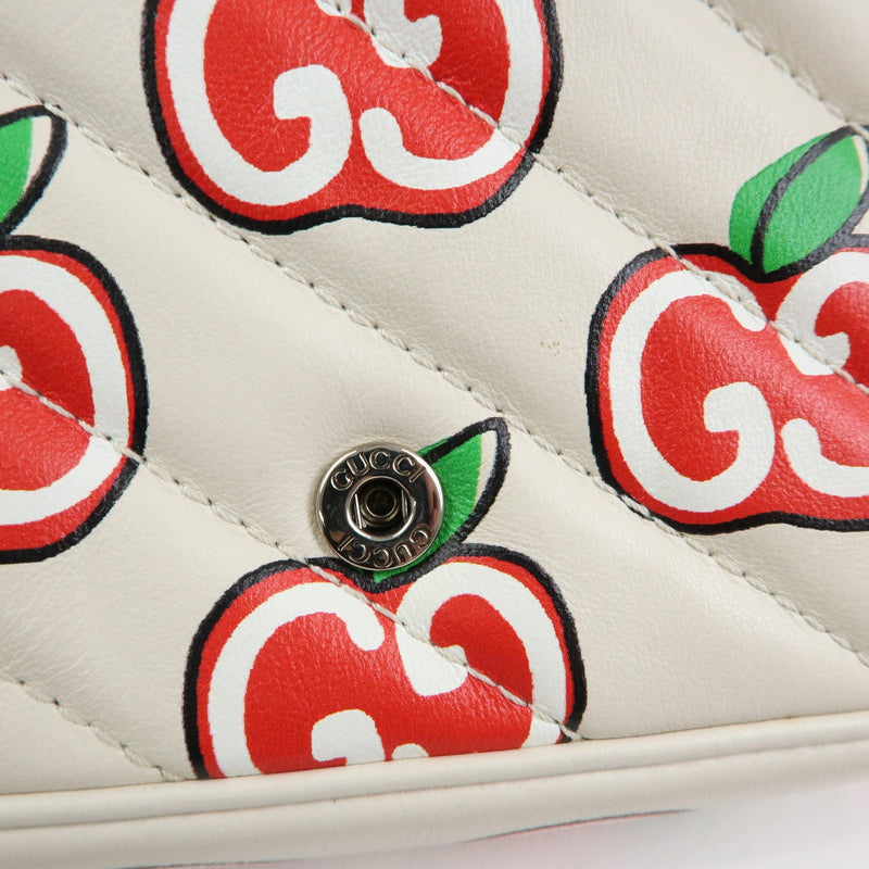 Gucci Gg Marmont Flap Printed Diagonal Quilted Leather White Bag