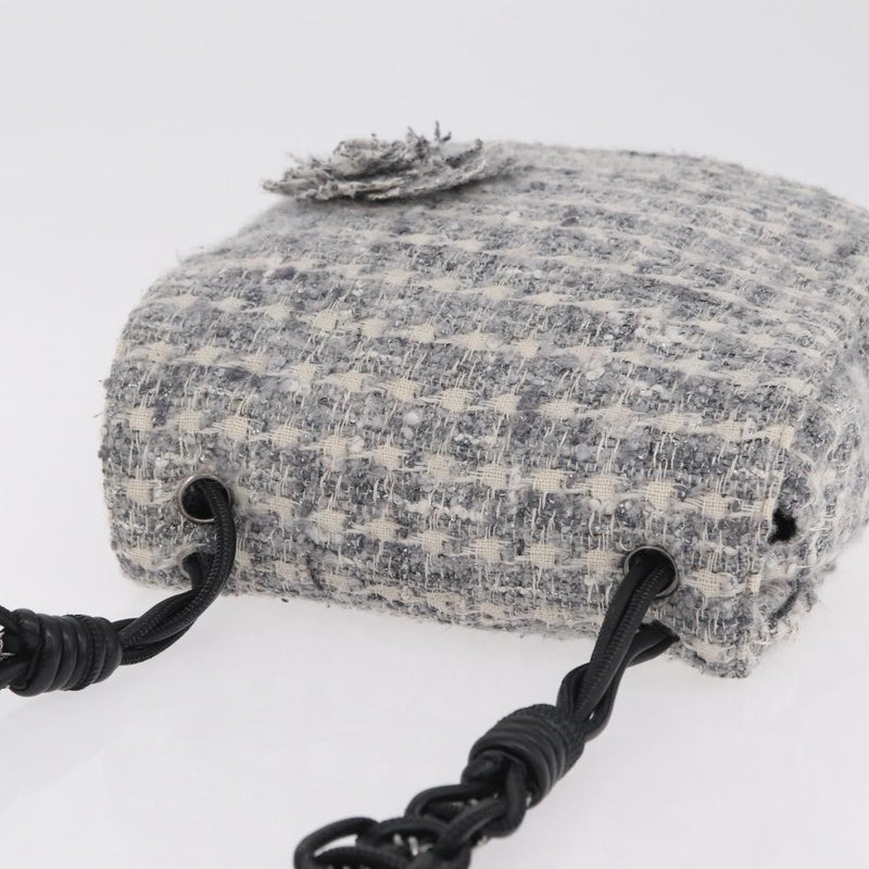 Chanel Camellia Messenger Tweed Gray Cotton