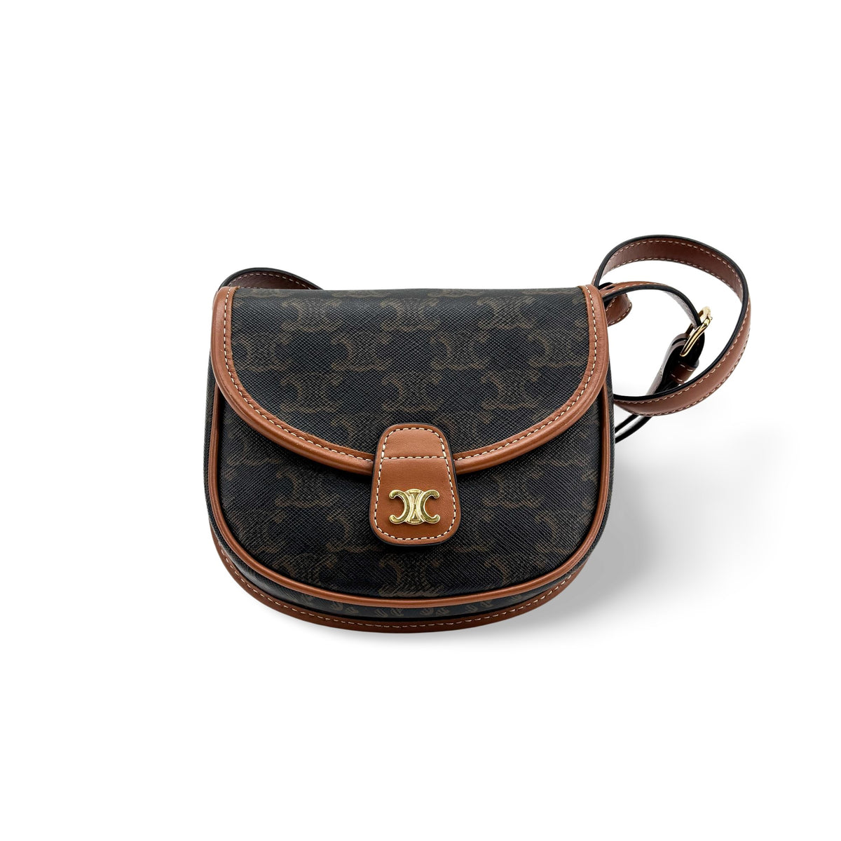 Celine Besace Flap Triomphe Coated Canvas Black Calfskin Bag